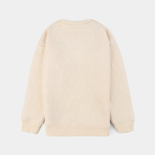 Girls Jacquard Sweatshirt EMBOSSED BOW 2-White