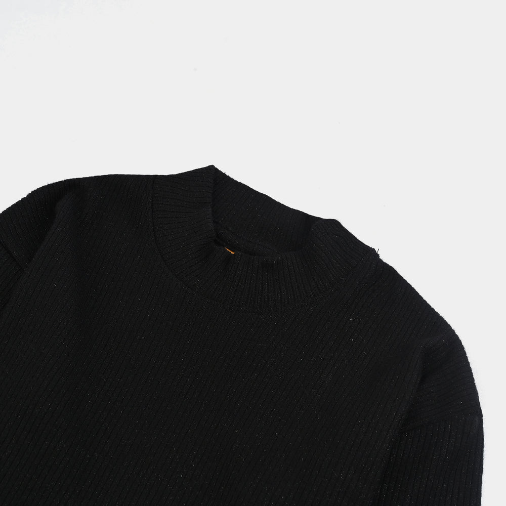 Girls 2x1 Rib Sweatshirt BLACK SHINE