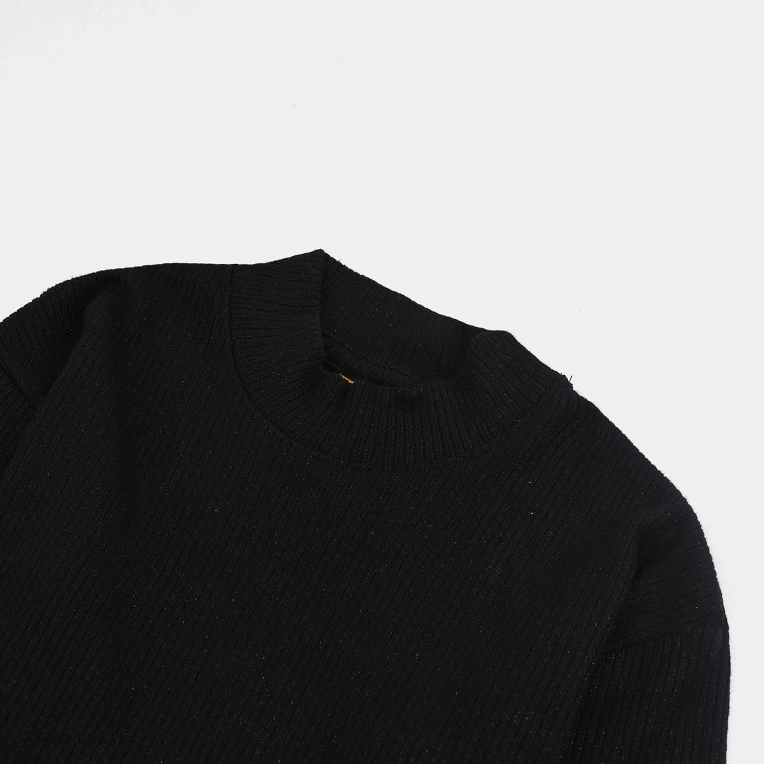 Girls 2x1 Rib Sweatshirt BLACK SHINE