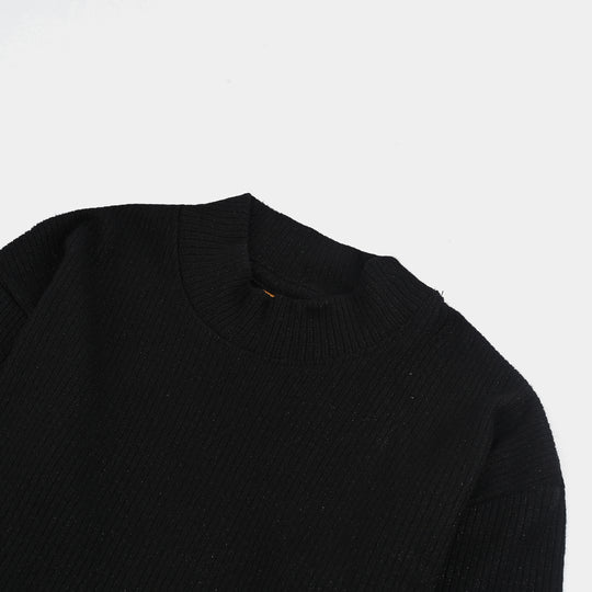 Girls 2x1 Rib Sweatshirt BLACK SHINE