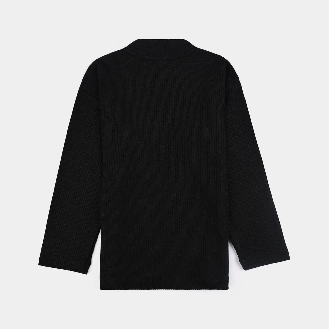 Girls 2x1 Rib Sweatshirt BLACK SHINE