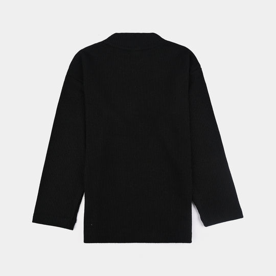 Girls 2x1 Rib Sweatshirt BLACK SHINE