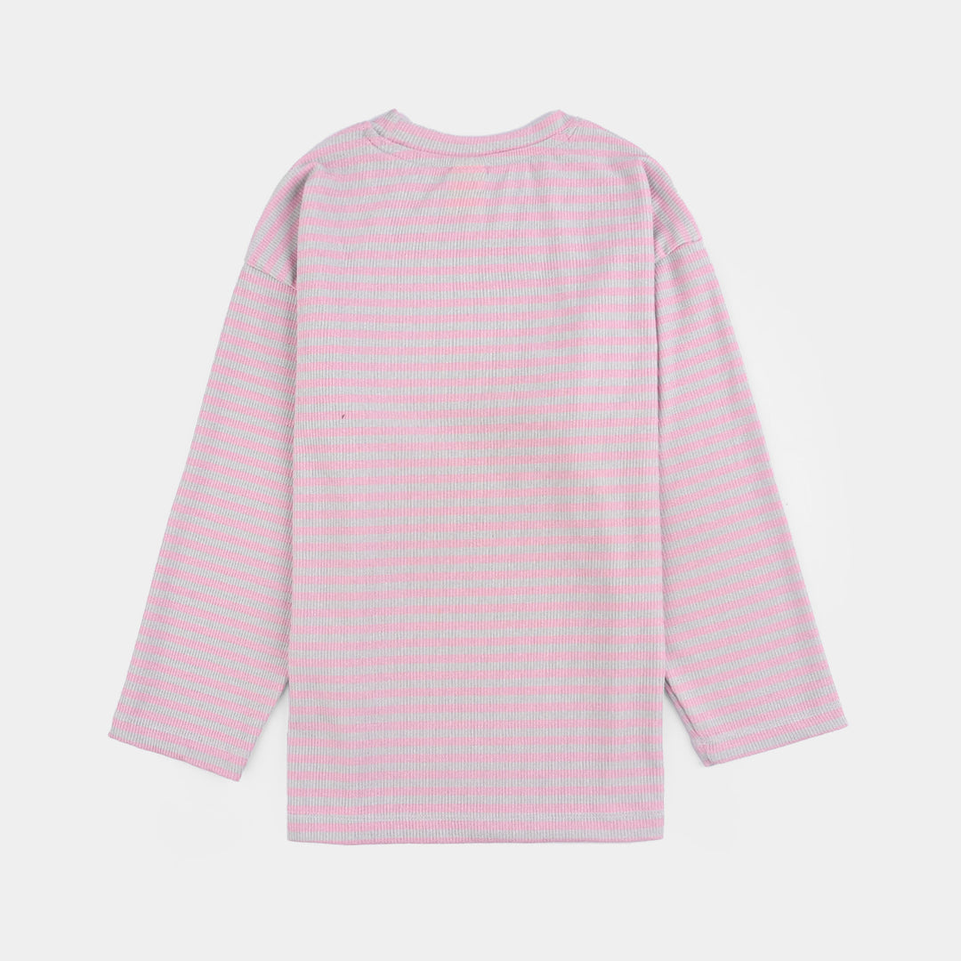 Girls Rib T-Shirt F/S SILVER BOW-Pink/Grey