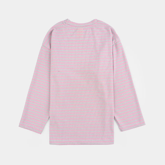 Girls Rib T-Shirt F/S SILVER BOW-Pink/Grey