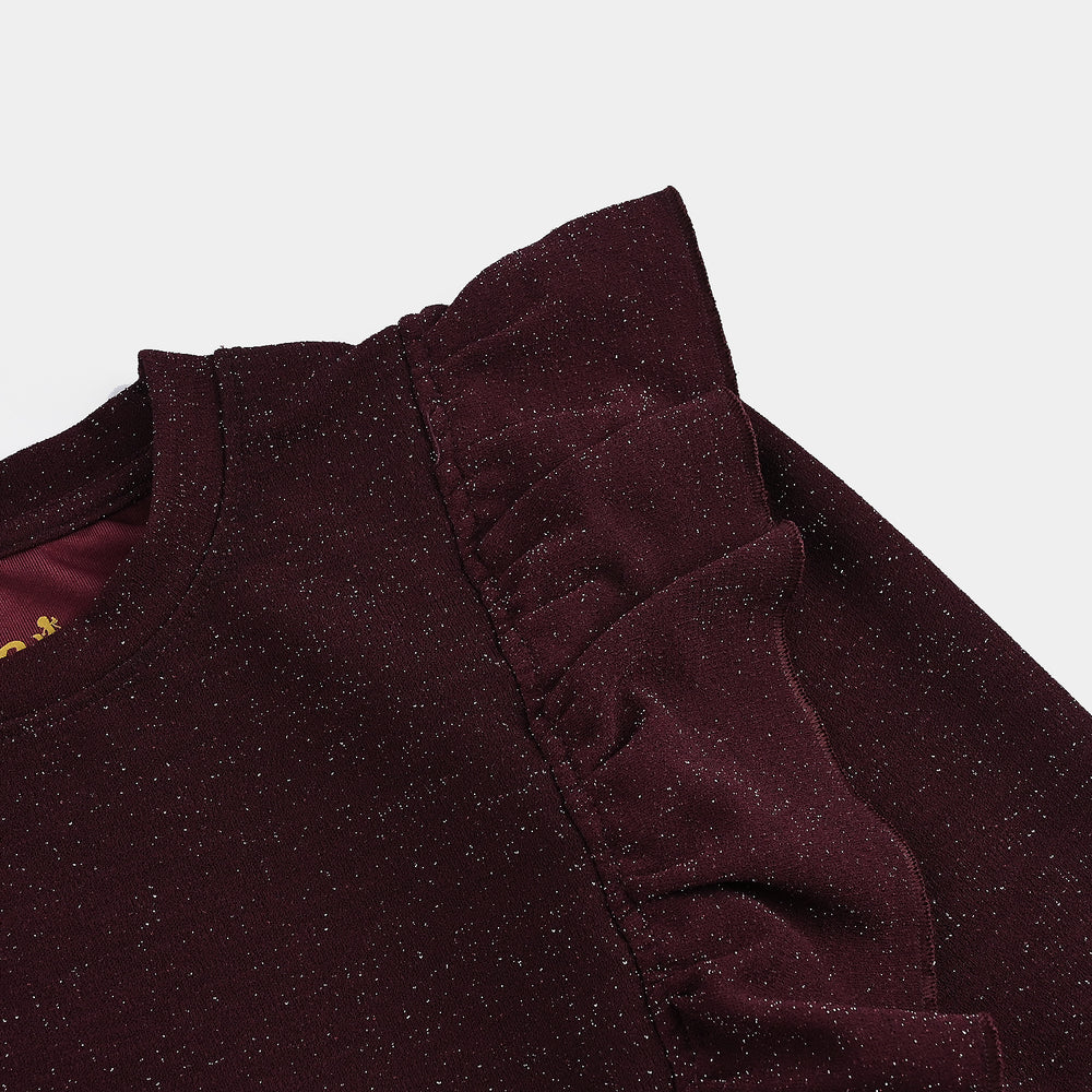Girls Microfiber Jersey T-Shirt F/S MAROON LUREX - MAROON