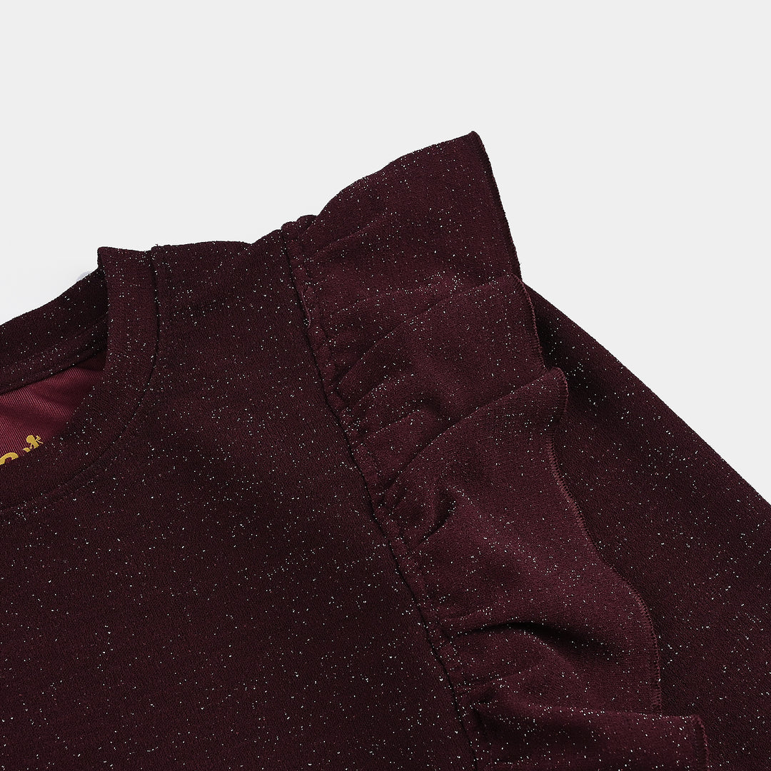 Girls Microfiber Jersey T-Shirt F/S MAROON LUREX - MAROON