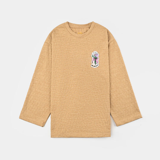 Girls Jacquard T-Shirt F/S WE ALL BLOOM-BROWN