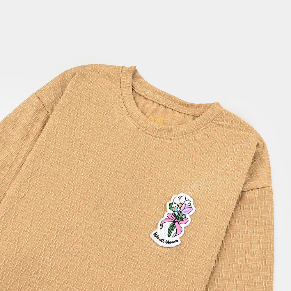 Girls Jacquard T-Shirt F/S WE ALL BLOOM-BROWN
