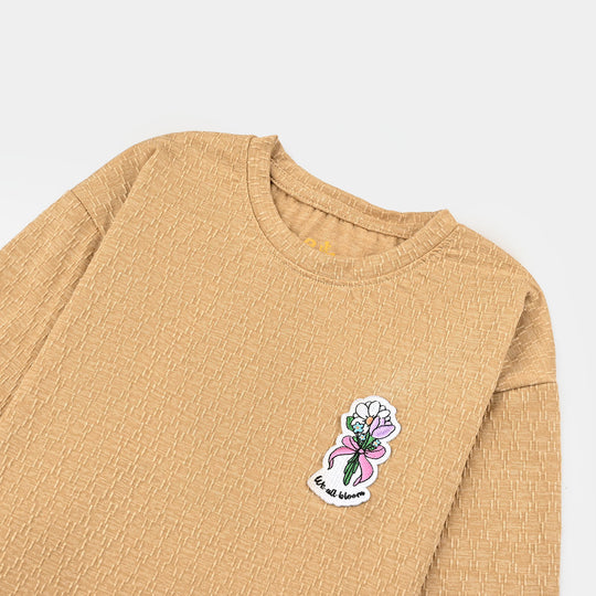 Girls Jacquard T-Shirt F/S WE ALL BLOOM-BROWN