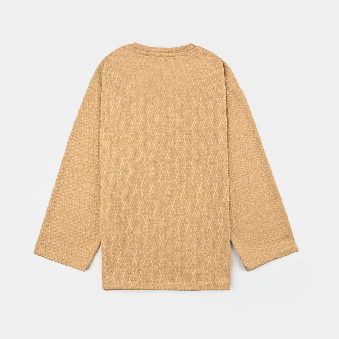 Girls Jacquard T-Shirt F/S WE ALL BLOOM-BROWN