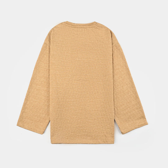 Girls Jacquard T-Shirt F/S WE ALL BLOOM-BROWN