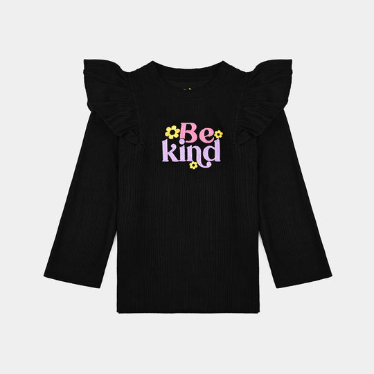 Girls Jacquard T-Shirt F/S Be Kind-BLACK