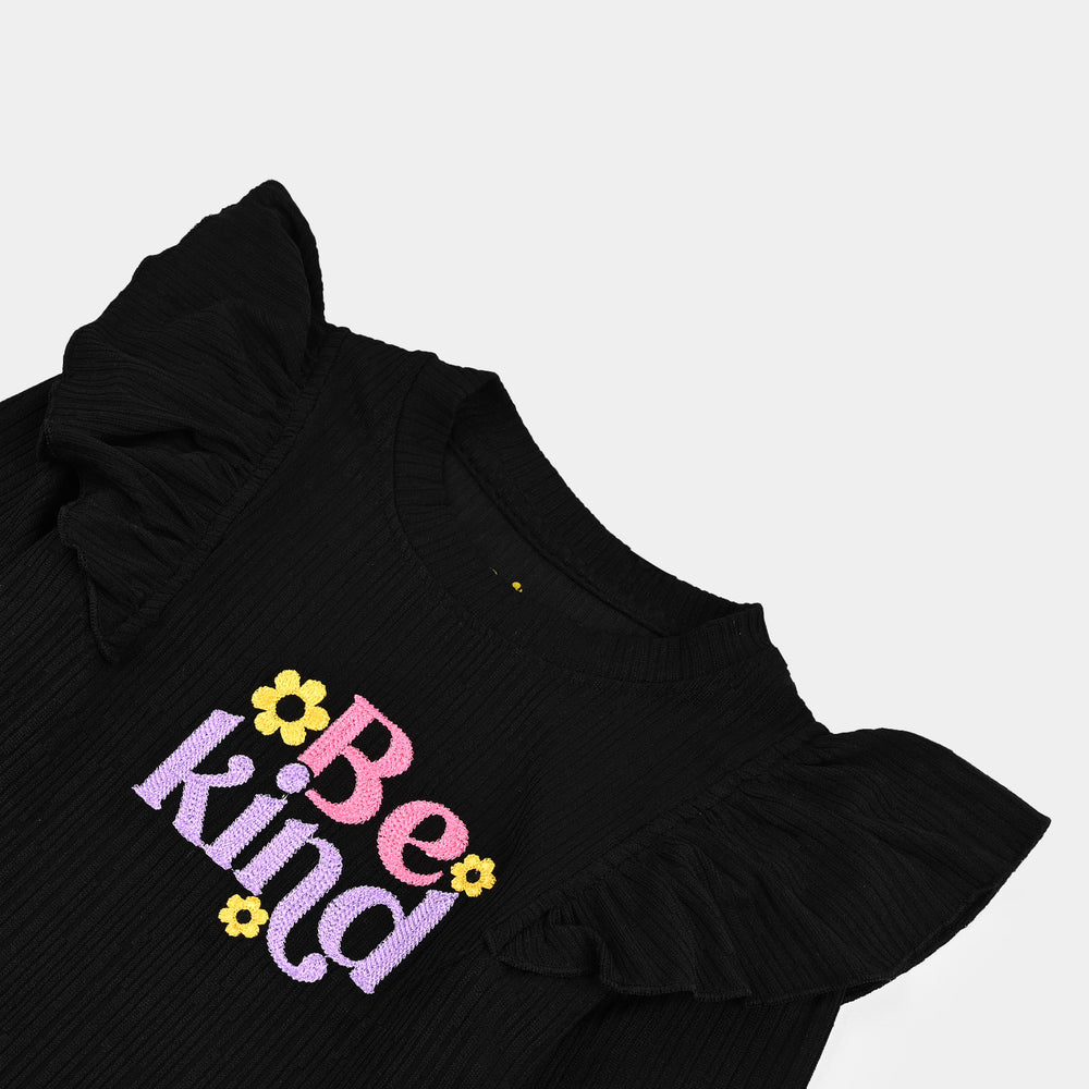 Girls Jacquard T-Shirt F/S Be Kind-BLACK