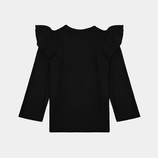 Girls Jacquard T-Shirt F/S Be Kind-BLACK
