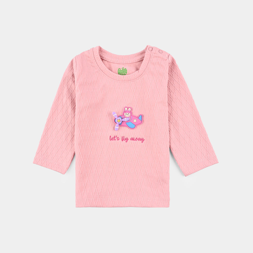 Infant Girls Jacquard T-Shirt F/S LETS FLY AWAY-Peach