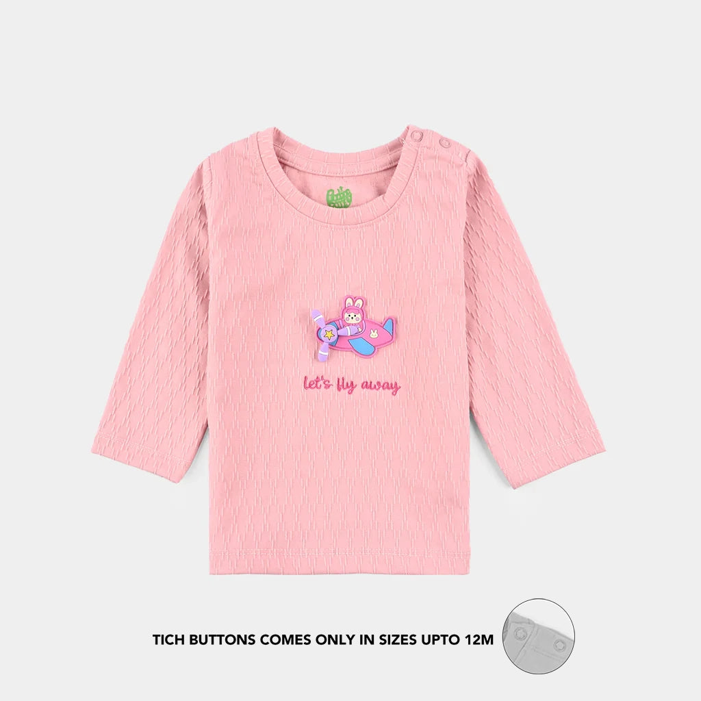 Infant Girls Jacquard T-Shirt F/S LETS FLY AWAY-Peach