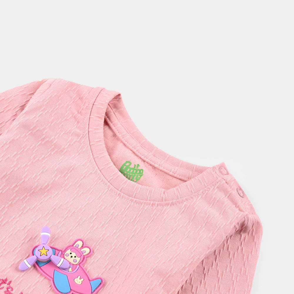 Infant Girls Jacquard T-Shirt F/S LETS FLY AWAY-Peach