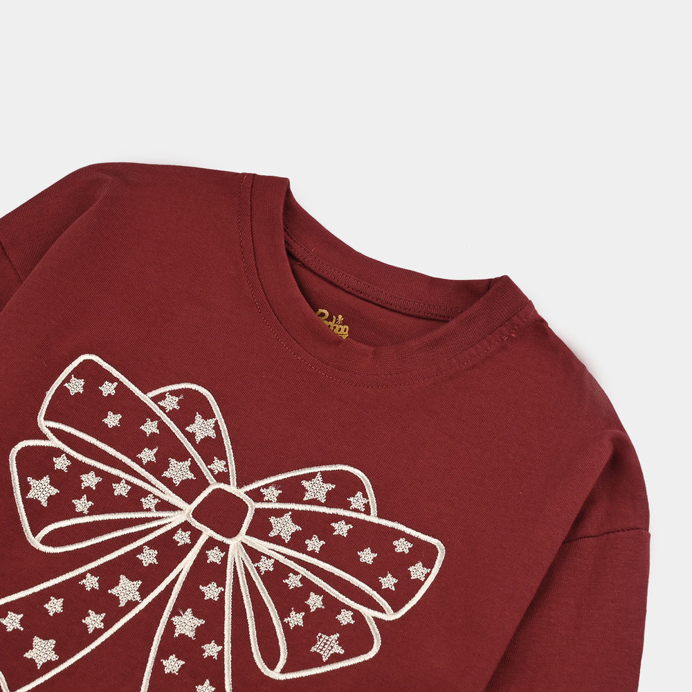 Girls Jersey/Terry T-Shirt F/S BOW-Red