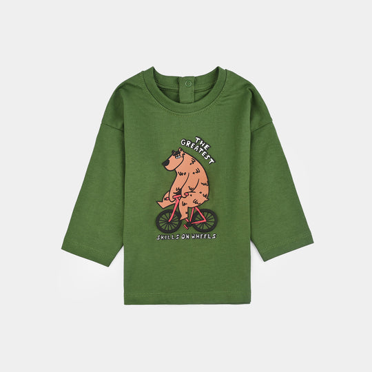 Infant Boys Jersey/Terry T-Shirt F/S SKILLS ON WHEEL BEAR-Olive Green