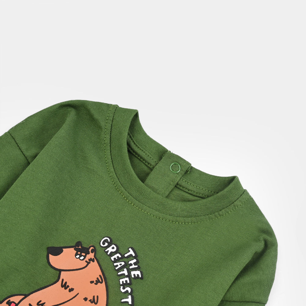 Infant Boys Jersey/Terry T-Shirt F/S SKILLS ON WHEEL BEAR-Olive Green