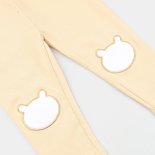 Infant Girls Jersey/Terry Emb Tights Bear-Wood.Ash