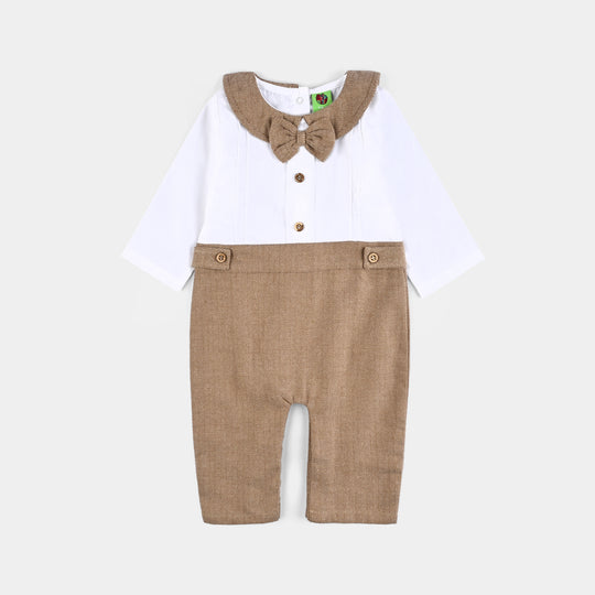 Infant Boys Flannel Woven Romper-Mini Me-BROWN