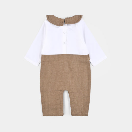 Infant Boys Flannel Woven Romper-Mini Me-BROWN