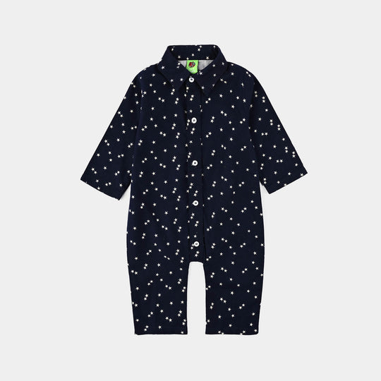 Infant Boys Flannel Woven Romper-Little Star - NAVY