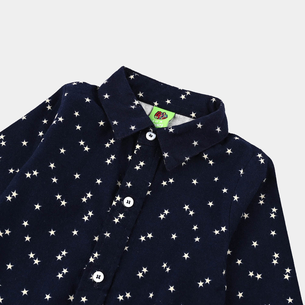 Infant Boys Flannel Woven Romper-Little Star - NAVY