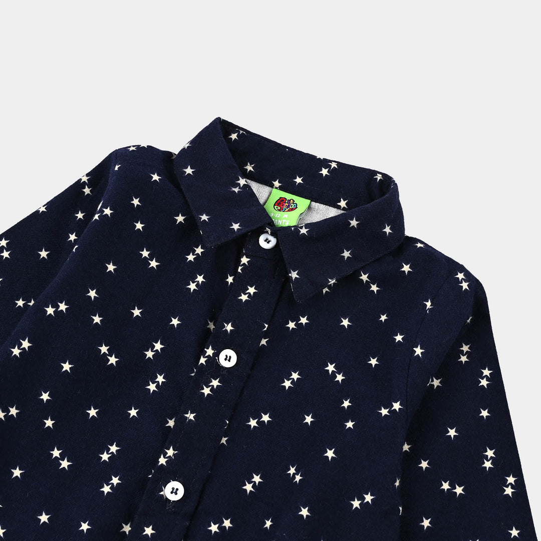 Infant Boys Flannel Woven Romper-Little Star - NAVY