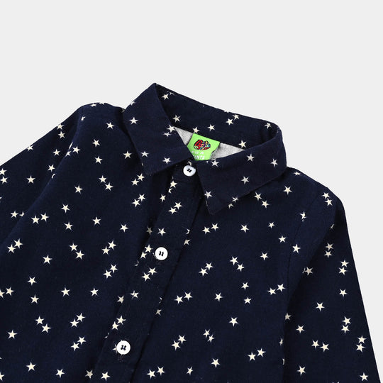 Infant Boys Flannel Woven Romper-Little Star - NAVY