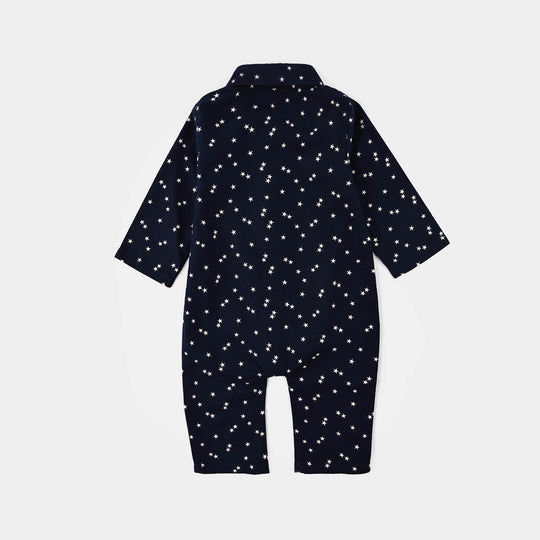 Infant Boys Flannel Woven Romper-Little Star - NAVY