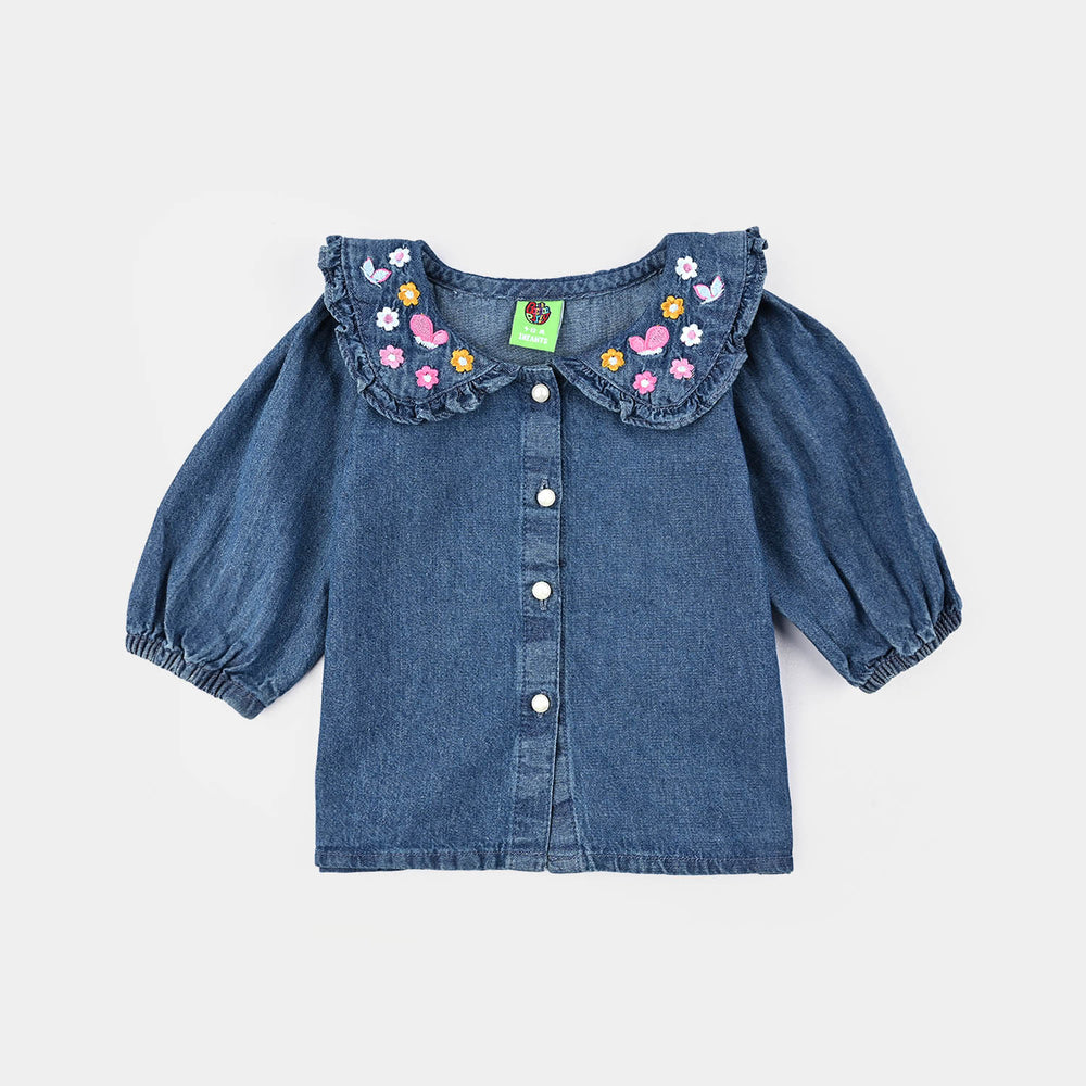 Infant Girls Tensile Denim (Light Denim) Suit-Flower Edit - Blue