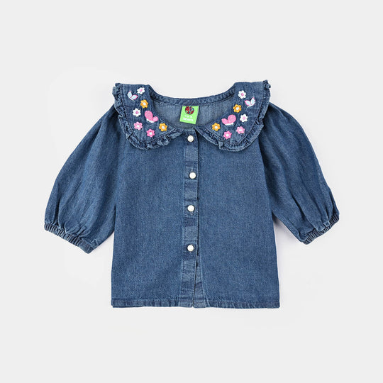 Infant Girls Tensile Denim (Light Denim) Suit-Flower Edit - Blue