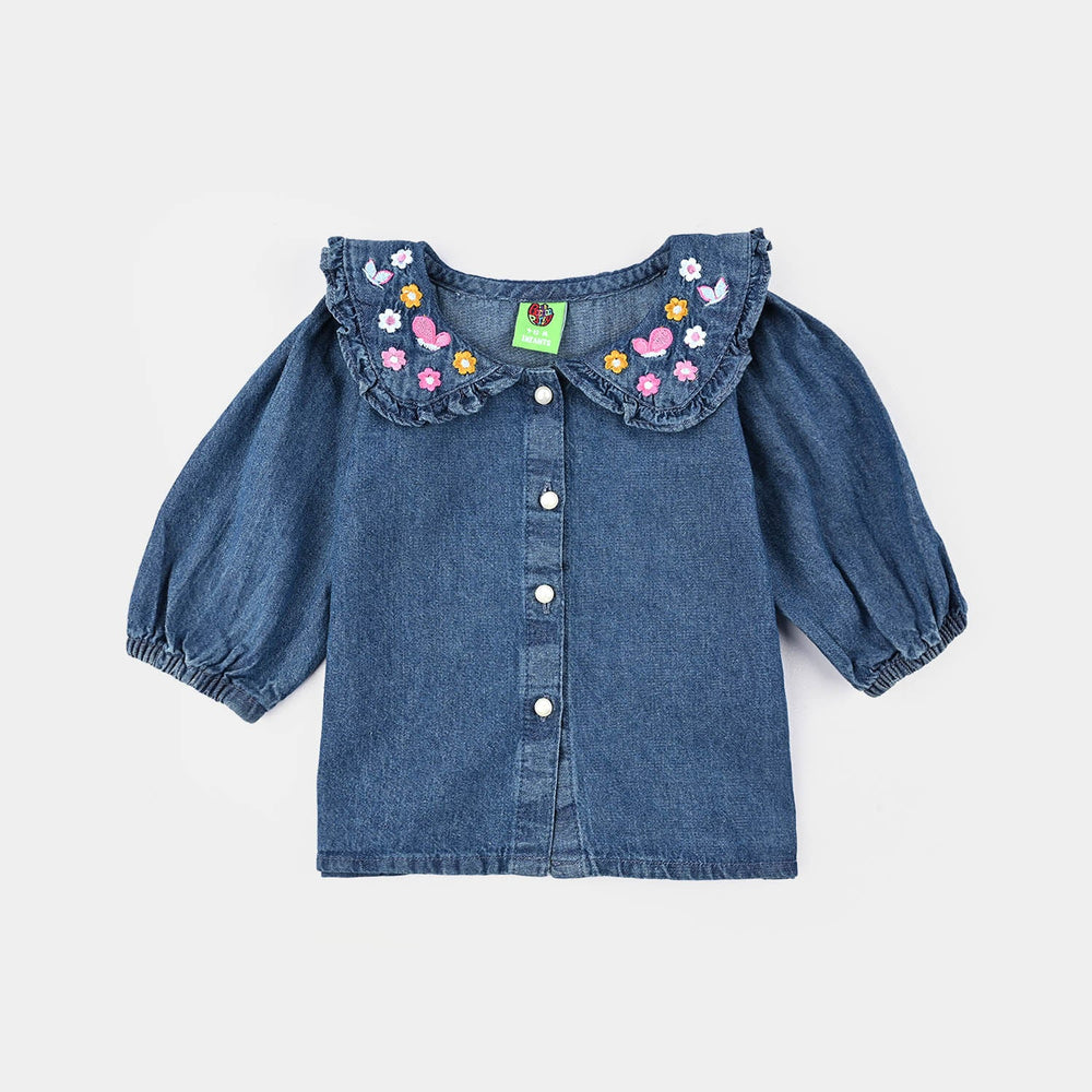 Infant Girls Tencel Denim (Light Denim) Suit-Flower Edit - Blue