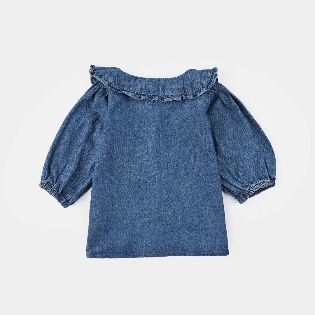 Infant Girls Tensile Denim (Light Denim) Suit-Flower Edit - Blue