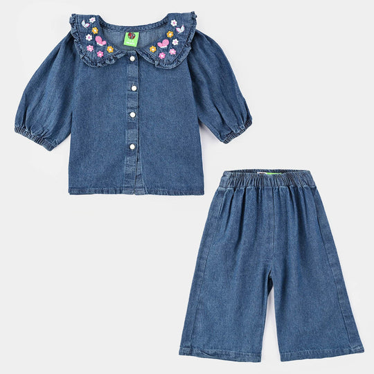 Infant Girls Tencel Denim (Light Denim) Suit-Flower Edit - Blue