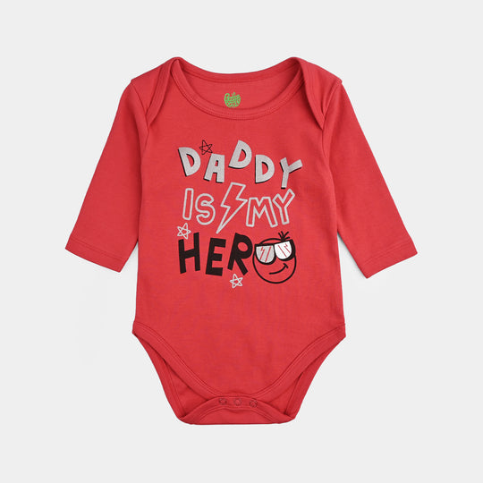 Infant Unisex Cotton Interlock Romper DADDY IS MY HERO-Red