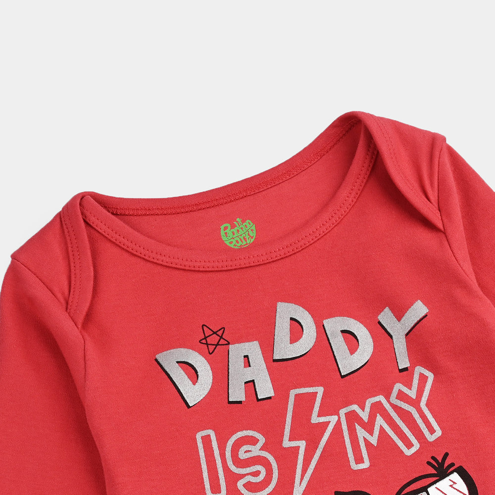 Infant Unisex Cotton Interlock Romper DADDY IS MY HERO-Red