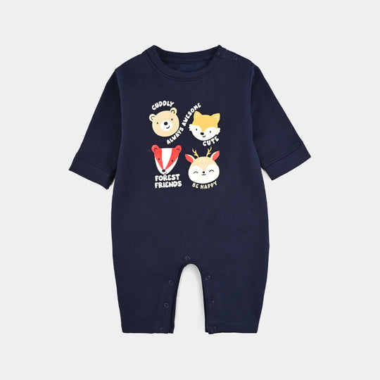 Infant Boys Fleece Romper FOREST FRIENDS-NAVY