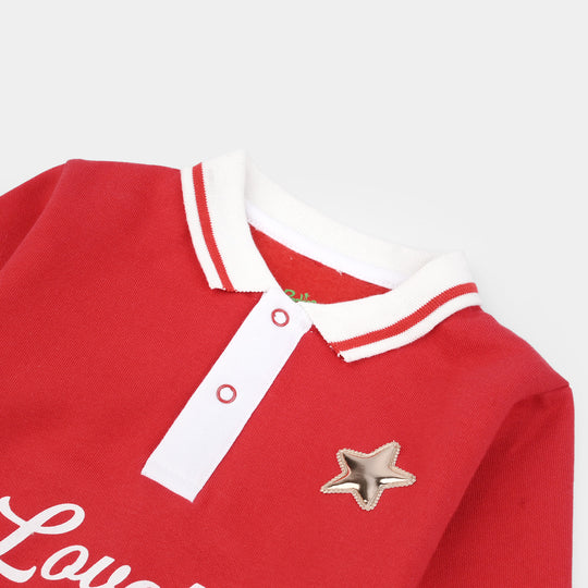 Infant Girl Fleece Romper - Red