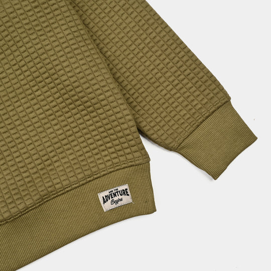 Boys Quilted Sweatshirt THE ADVENTURE BEGINS-GREEN