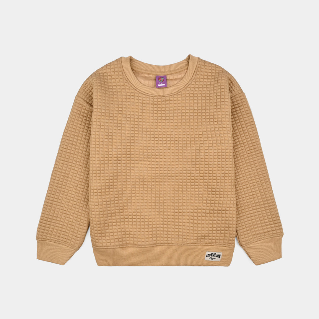 Boys Quilted Sweatshirt THE ADVENTURE BEGINS - BROWN
