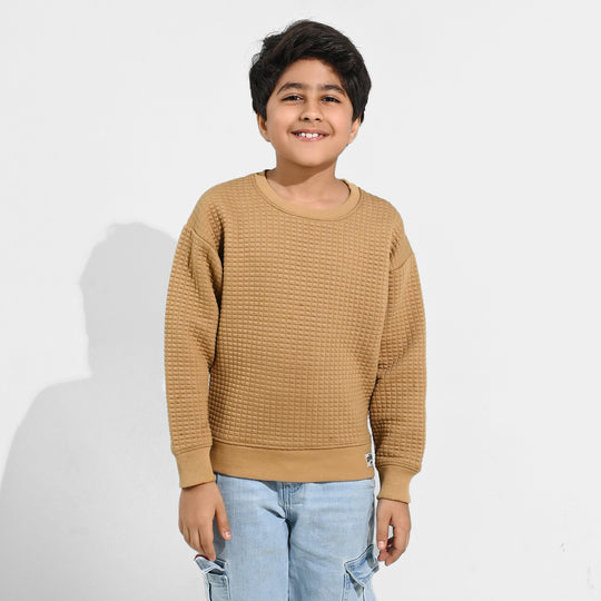 Boys Quilted Sweatshirt THE ADVENTURE BEGINS - BROWN
