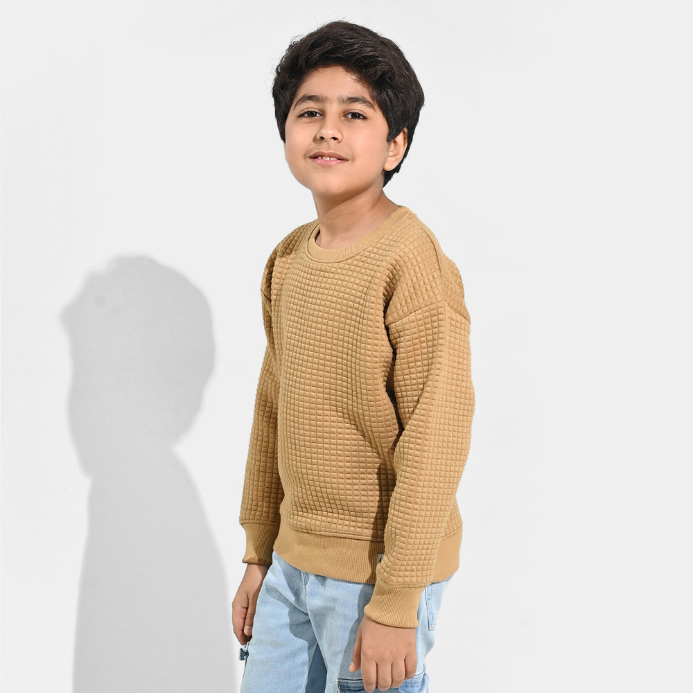 Boys Quilted Sweatshirt THE ADVENTURE BEGINS - BROWN