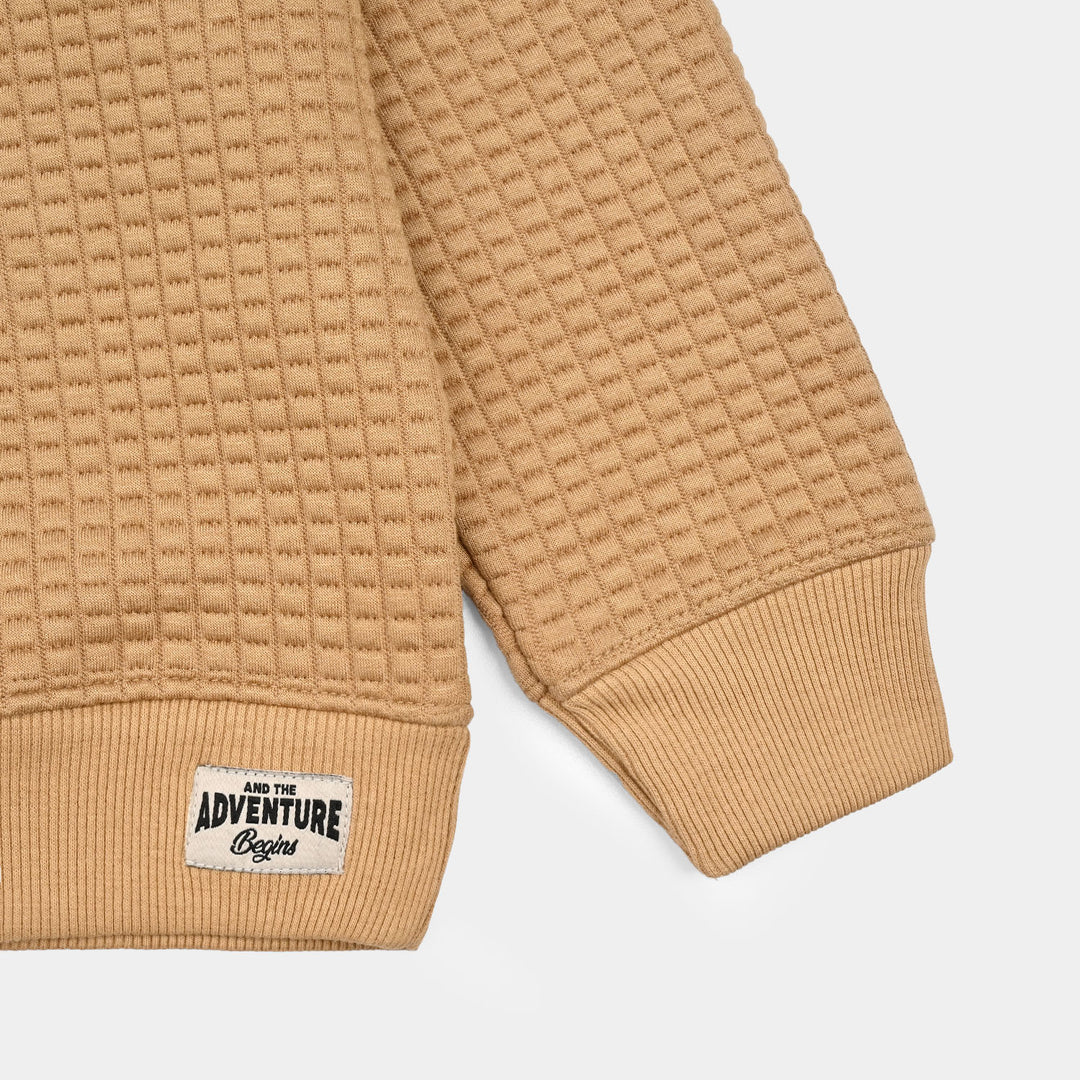 Boys Quilted Sweatshirt THE ADVENTURE BEGINS - BROWN