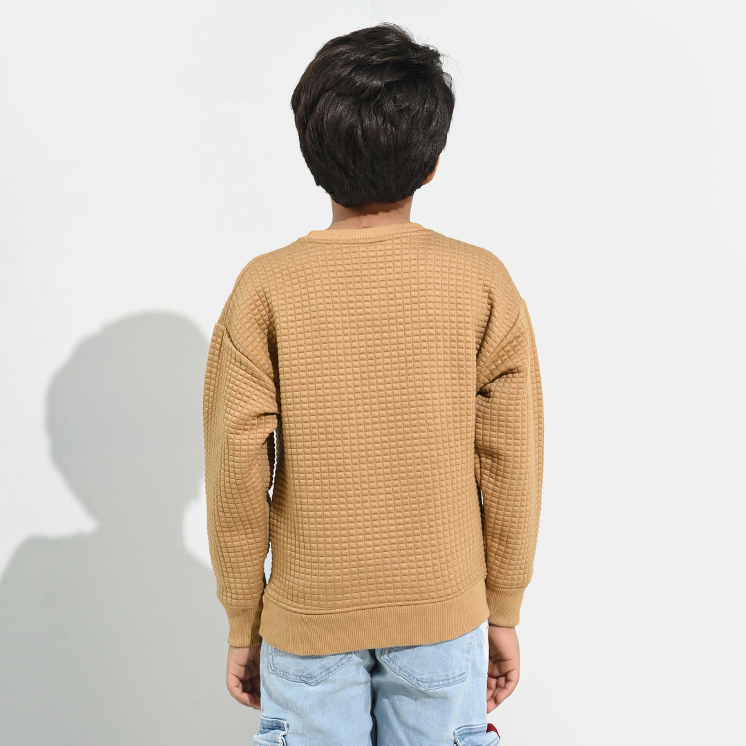 Boys Quilted Sweatshirt THE ADVENTURE BEGINS - BROWN