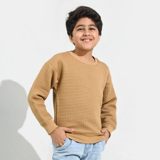 Boys Quilted Sweatshirt THE ADVENTURE BEGINS - BROWN