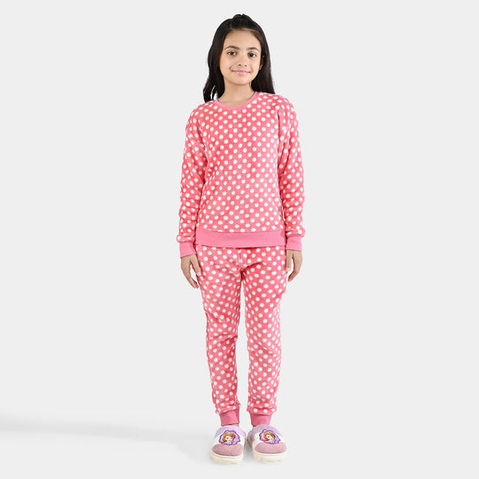 Girls Sherpa 2 Piece Suit POLKA DOTS-Pink