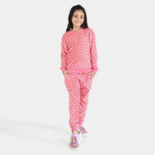 Girls Sherpa 2 Piece Suit POLKA DOTS-Pink
